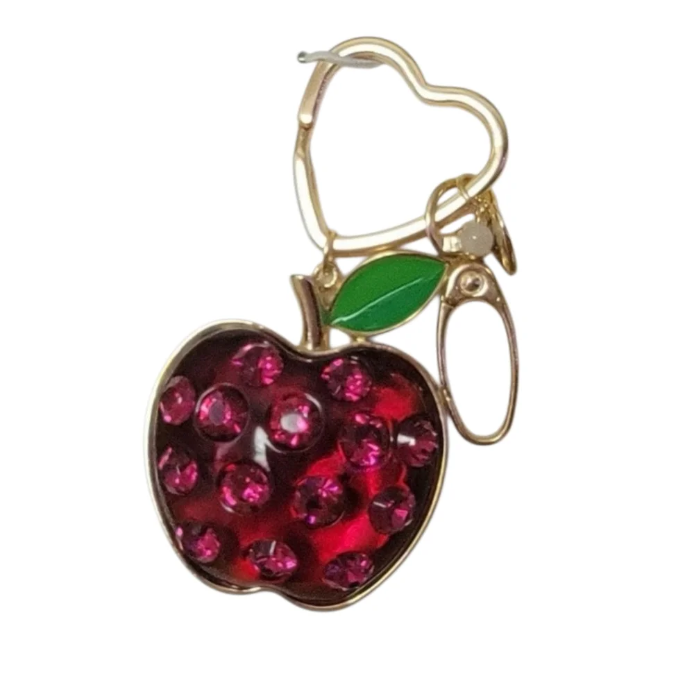 Betsey Johnson Red Apple Rhinestone Accented Bag Charm Keychain